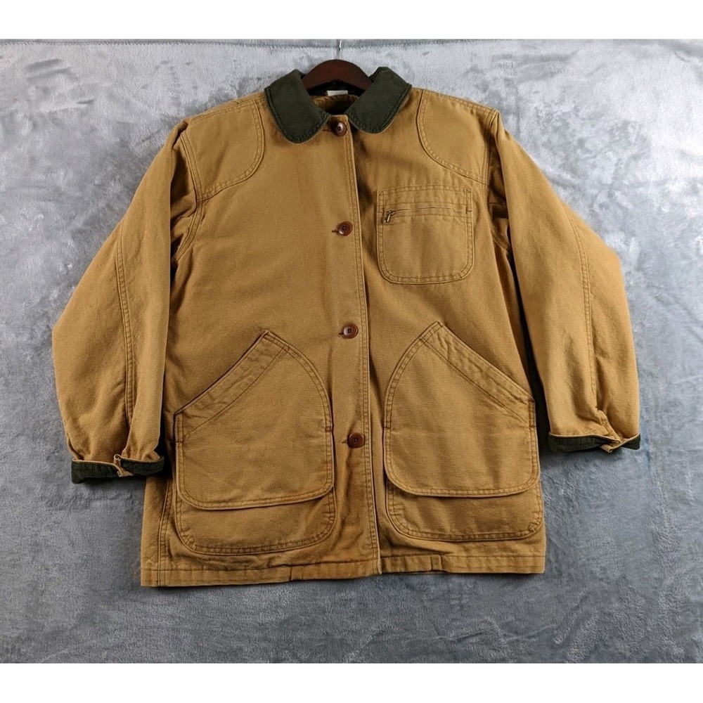VTG LL Bean Chore Coat Womens Small Tan Primaloft Removable Liner USA 90s READ